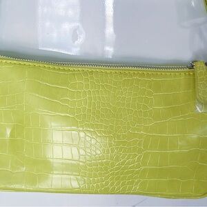 2Pcs/Yellow and  Rose Pink Croc-Embossed Wristlet Clutch